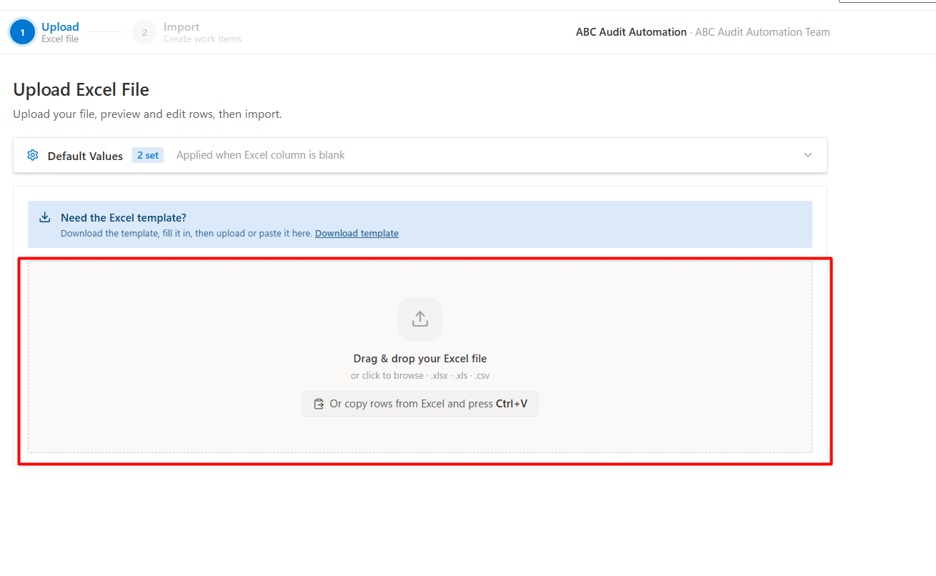 Upload zone with drag-and-drop and paste support