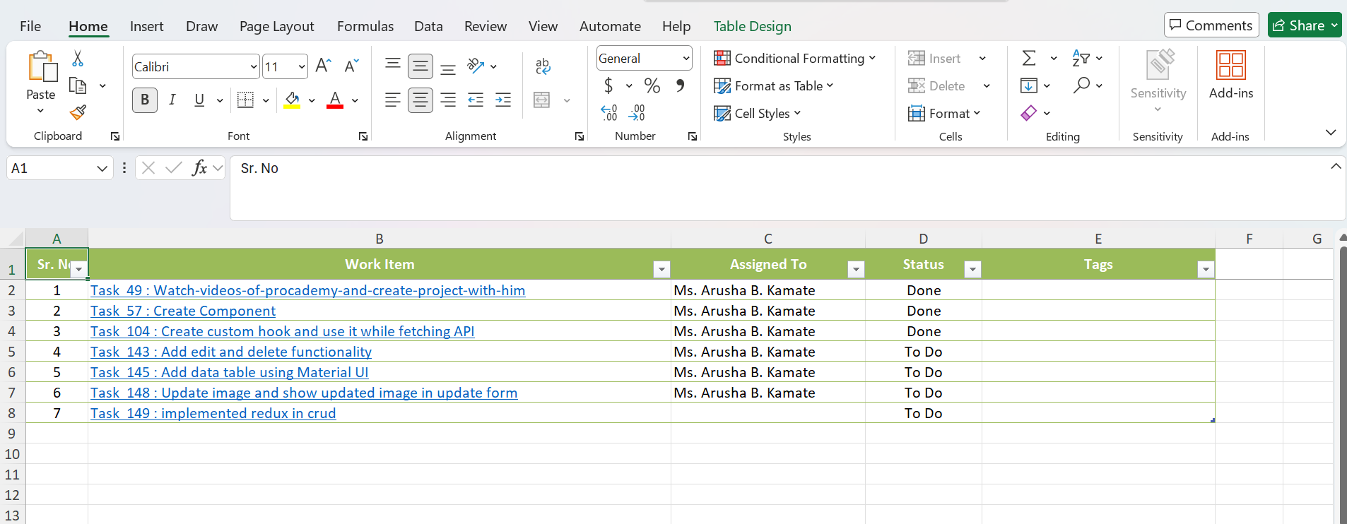 Exported Excel File