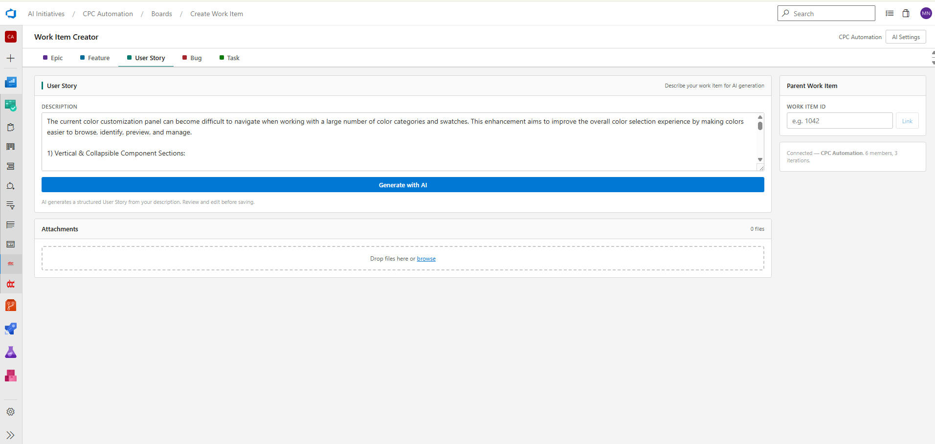 Describing a user story in plain text
